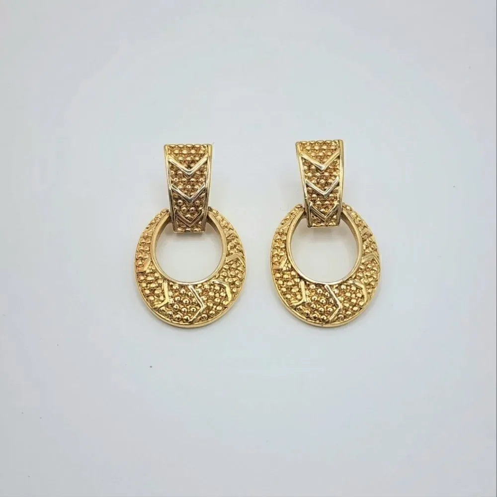 Vintage Gold Trifari dangle hoop earrings